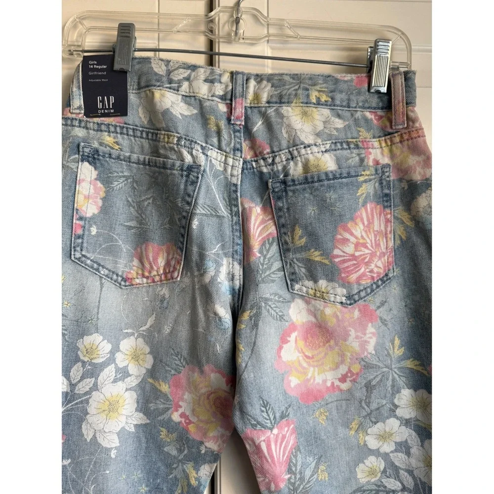 Gap Kids Girls Floral‎ Girlfriend Jeans Light Wash Blue Pink Size 14 Regular NWT